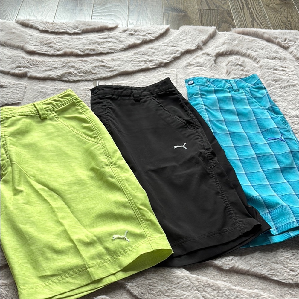 Puma Men's Shorts Set - Lime, Black, Blue Plaid